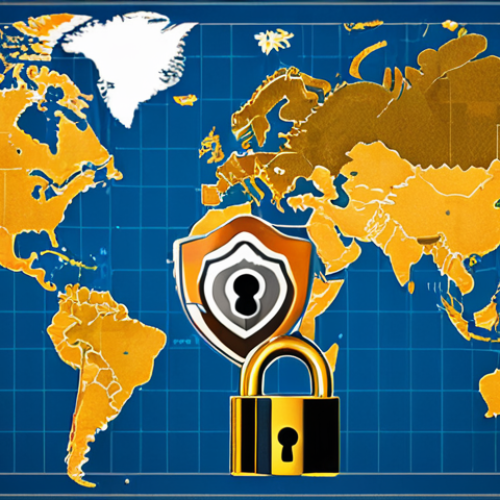 Home 19 **Image of a digital lock overlaid on a world map, symbolizing online security and global data protection. Include elements like a shield and padlock icon to represent a digital certificate's role as a safeguard.**