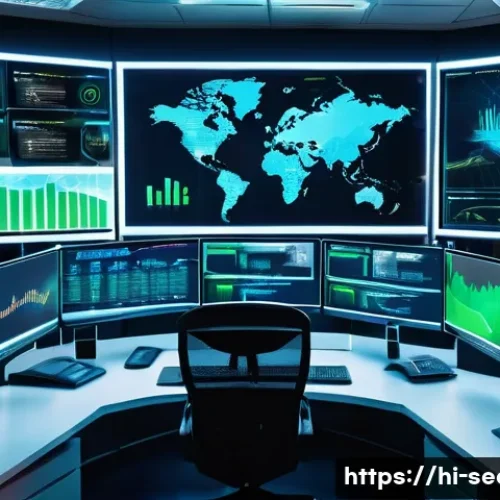 정보보안학 보안 시스템 점검 - A detailed digital illustration of a modern office cybersecurity control room with multiple large sc...