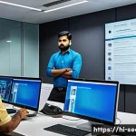 정보보안학 교육과정 - A modern Indian office setting where diverse employees engage in an interactive cybersecurity traini...