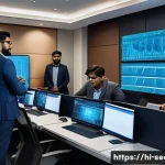 정보보안학 보안 보고서 작성 - A professional office environment showing a diverse team of Indian cybersecurity experts actively en...