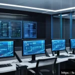 정보보안학 보안 리스크 분석 - A futuristic office environment showcasing advanced cloud security measures: a diverse team of India...