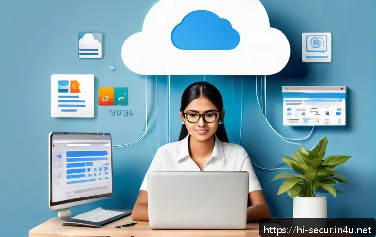 정보보안학 공격 표면 분석 - A detailed digital illustration showing a Hindi-speaking professional woman securing her cloud stora...