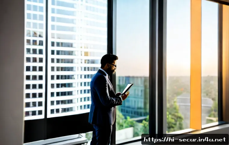 정보보안학 GDPR General Data Protection Regulation - Photorealistic cybersecurity consultant in a modern Indian office, reviewing a tablet with abstract ...